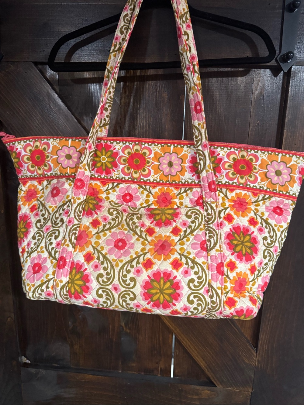 quilted Vera Bradley tote bag in the retired Folkloric pattern